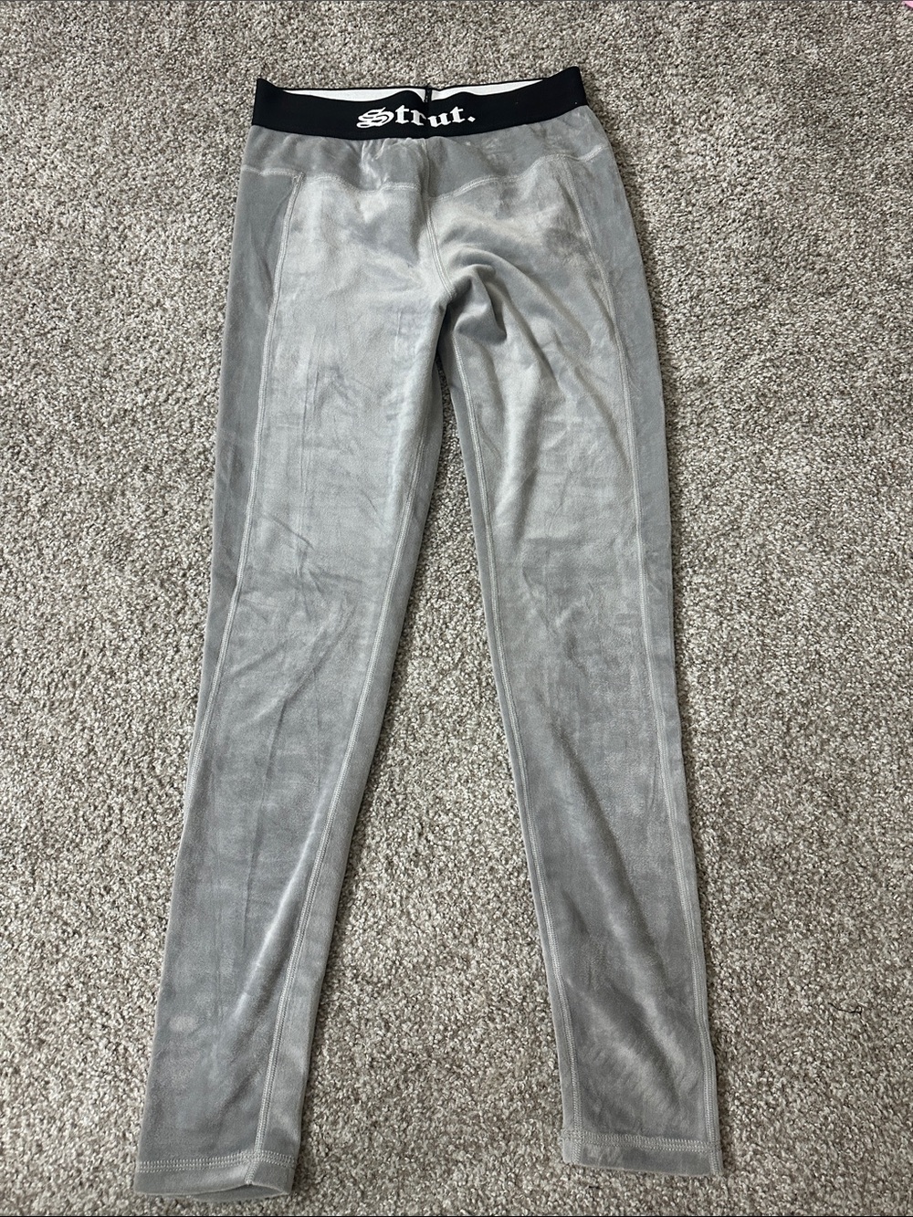 Strut Silver Velour Leggings with Logo Waistband